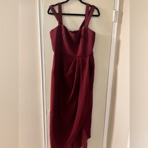 Burgundy double strap gown with slit!